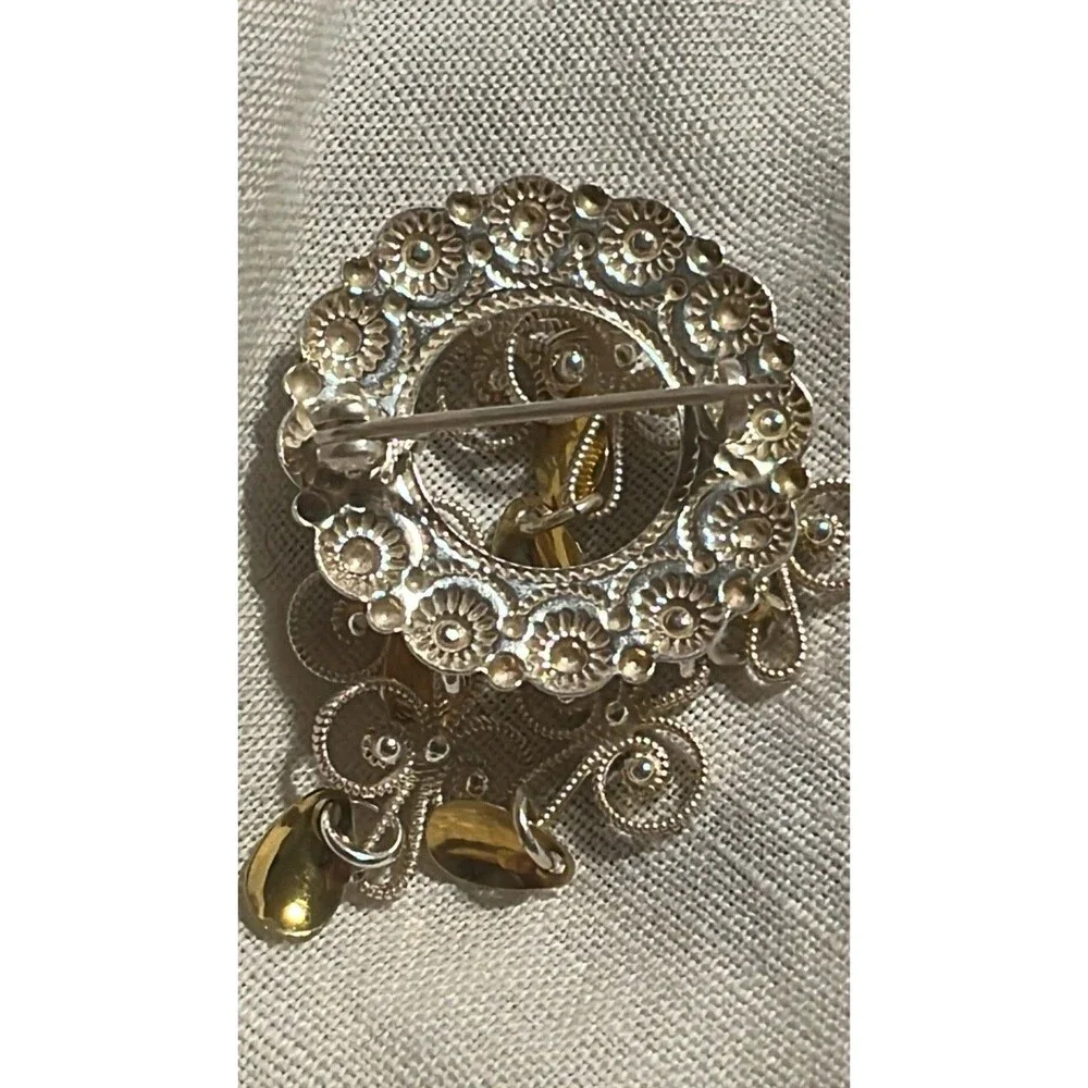 Vintage Norwegian 830 Silver Solje Sølje Brooch Dangling Spoons Traditional Pin